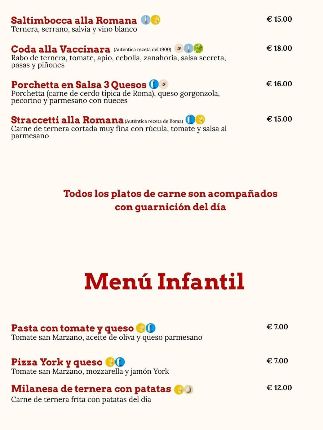 Carnes y Menú infantil restaurante italiano Bétera